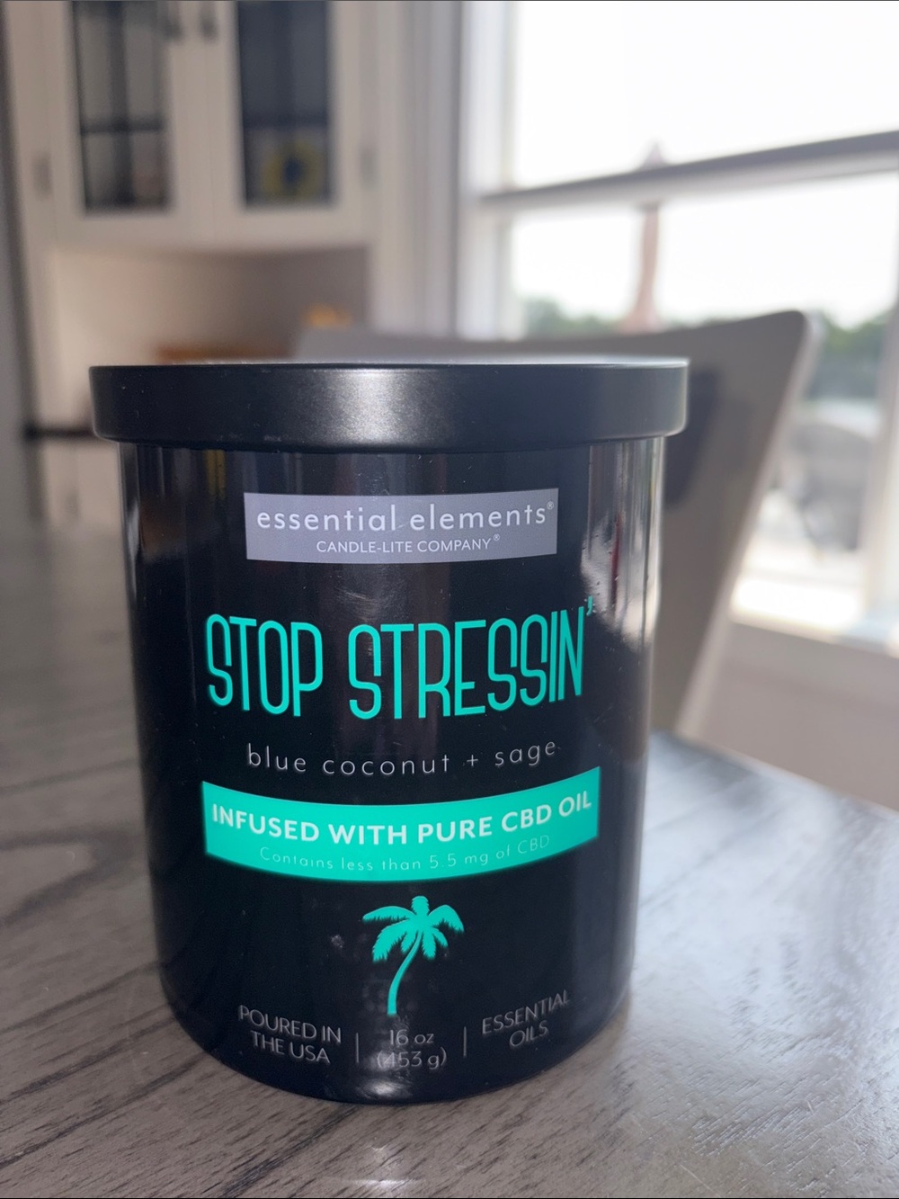 essential-elements Stop Stressin' Blue Coconut + Sage Candle - Black